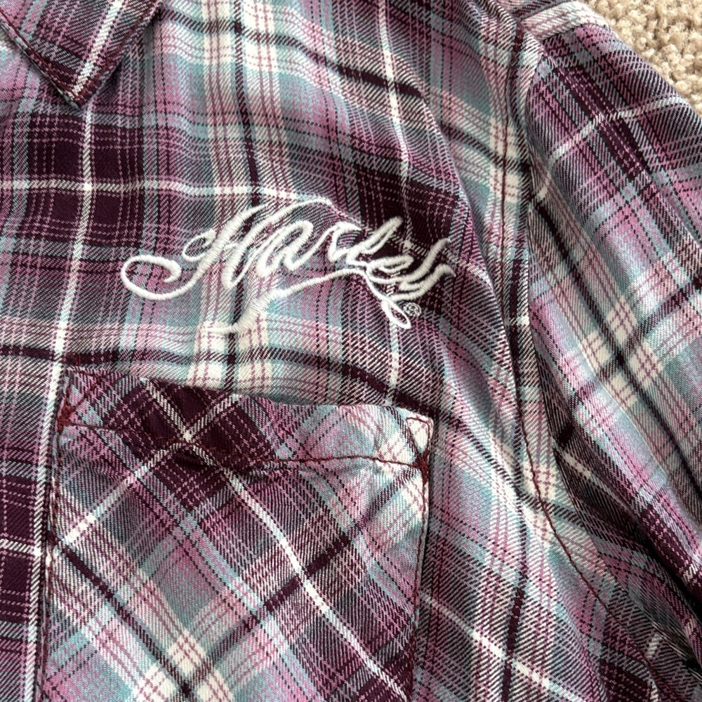 Harley-Davidson Purple Plaid Button-Down Shirt - Picture 2 of 5